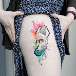 Watercolor Cat Portrait tattoo